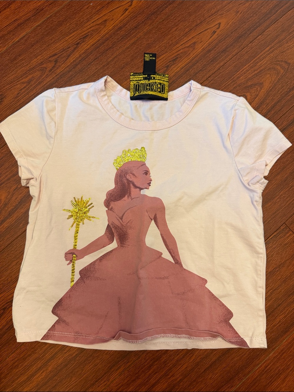 Forever 21 Pale Pink Princess Graphic Tee with Gold Glitter Accents
